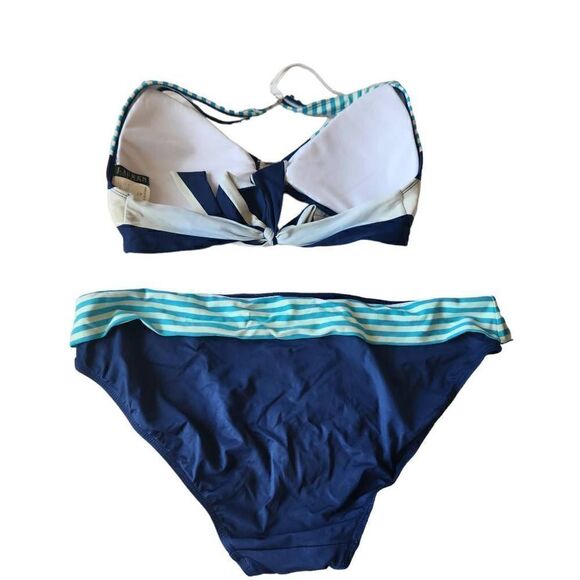 Lauren Ralph Lauren Striped Logo Ring Halter Bikini Size L - Picture 2 of 5
